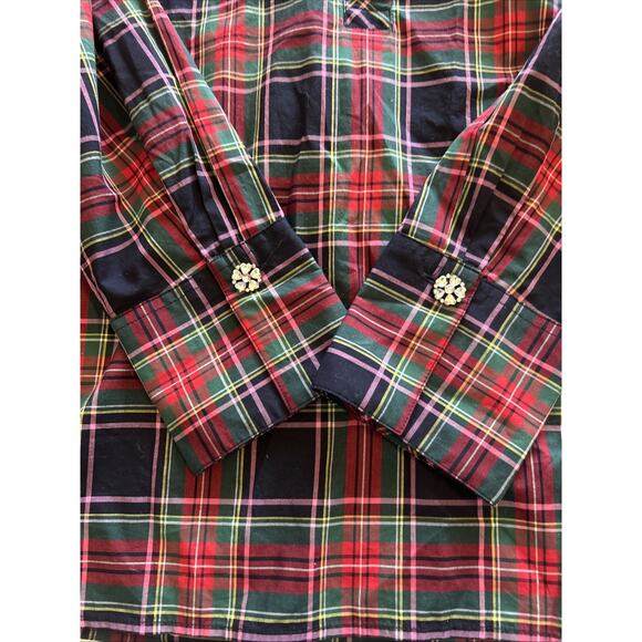 Talbots Red Tartan Plaid Shirt Sz XL Pullover Rhinestone Buttons Accent Holiday - Picture 7 of 12